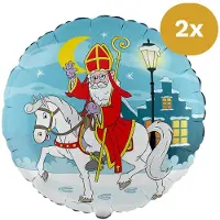 We Fiesta 2x Sinterklaas Folieballon 18 inch / 46cm - Sint te Paard - Decoratie Versiering Pakjesavond