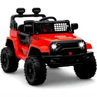 Happiq 12V Elektrische Kinderauto - Vering, LED-licht, Bluetooth, 2 snelheden - Vering, LED-licht, Bluetooth, 2 snelheden, Rood