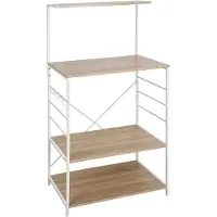 Relaxdays Keukenrek, 4 planken en haken, HxBxD: 123 x 60 x 40 cm, MDF, ijzer, houtlook, bakkerijrek, naturel/wit