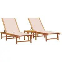 vidaXL Ligbedden 2 st met tafel massief acaciahout en textileen crème