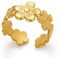 Cilla Jewels Goudkleurige Verstelbare Damesring met Brede Bloemenband