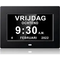 Tyr Dementieklok - Automatische Dimfunctie - 7 inch Digitale LCD Klok - Zwart - 20cm x 14cm x 2cm