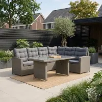 Denza Furniture Kopenhagen hoek wicker loungeset 6 personen | wicker | Ash Grey | 3-delig - 246x194cm