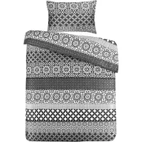 Padiro dekbedovertrek 140 x 240 cm - Katoensatijn - Zwart / Wit - Geometrisch patroon, Ornamentpatroon - Met 1 kussensloop 60 x 70 cm - 2-delig voor 1 persoon