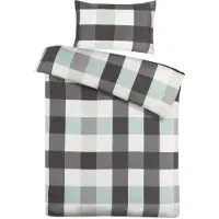 Padiro dekbedovertrek 225 x 225 cm - extra groot XXL - Katoensatijn - Antraciet / Mint - Vichy-ruitpatroon - Met 2 kussenslopen 50 x 75 cm - 3-delig voor 2 personen