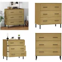 vidaXL Dressoir OSLO met 3 lades, bruin, 77x40x79,5 cm, massief hout - Dressoir - Dressoirs - Kast - Opbergkast