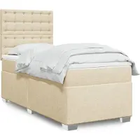 vidaXL Boxspring met matras stof crèmekleurig 100x200 cm