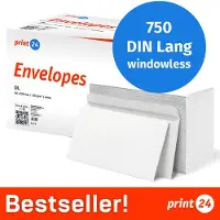 Print24 NIEUW: Enveloppen zonder venster, DIN Lang, onbedrukt, 750 stuks