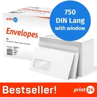 Print24 NIEUW: Enveloppen met venster, DIN Lang, onbedrukt, 750 stuks