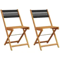 vidaXL Opklapbare stoelen, 2 stuks, zwart, massief acaciahout en touw.