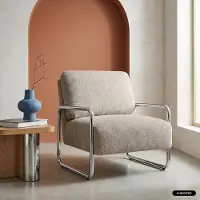 Sweeek Vintage fauteuil van chenille stof met verchroomd frame Donkerbeige