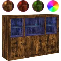 vidaXL Dressoirs met LED-verlichting 3 st bewerkt hout gerookt eiken