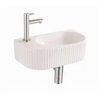 Qeramiq Fuente fonteinset – halfrond – 40x22x12 cm – kraangat links – kraan geborsteld RVS – geribbeld SW1449880/SW696201/SW696212/SW696237