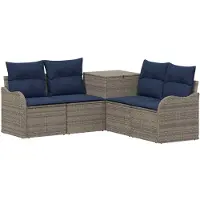 vidaXL Bankstel 5 st Grijs en Marineblauw Poly Rattan en Staal