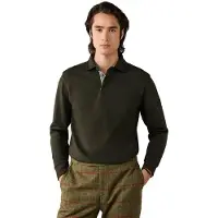 Hackett London Heren Groene rugbypolo met geweven zakrand (S), Casual, Katoen, Lange mouwen HM5700021