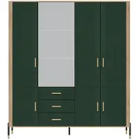 Furniture24 Garderobekast Dante Dt17, draaideurkast, 93 x 197 x 56 cm - Cremona eik/groen