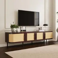 OKWISH TV Meubel – 4 Deuren – Met Geweven Front – Opbergruimte Voor Woonkamer – MDF Walnoot – 180 x 40 x 45 cm – Moderne Stijl