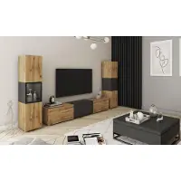 MINIO go for it MINIO, wandmeubel BRELA III, 3-delig, TV-meubel met vitrine en kast, 210 cm, eikenhout "Wotan" / zwart