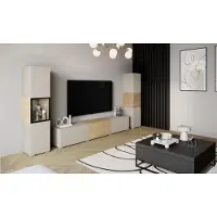 MINIO go for it MINIO, wandmeubel BRELA III, 3-delig, TV-meubel met vitrine en kast, met LED-verlichting, 210 cm, kasjmierbeige / geolied eikenhout