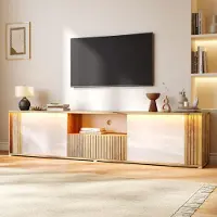 OKWISH TV Meubel - 180 x 40 x 51 cm - 2 Deuren 1 Lade - LED Verlichting - Voor Woonkamer En Slaapkamer - MDF Wit Naturel
