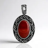 Cavill - Zilveren Hanger - 925 Sterling Zilver Geoxideerd - Oranje Stekeloester Ovaal Cabochon 6.815 ct - Handgemaakte Edelsteen Sieraden