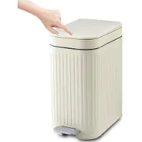 QA Prullenbak met Pedaal - 8 Liter - Badkamer Prullenbak met Deksel - Smalle Afvalemmer - Geurdicht - Beige - Pedaalemmer voor Badkamer - Toilet - Keuken - Kantoor