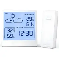 Tyr Weerstation - Thermometer Hygrometer - Weerstation Binnen en Buiten - Wit - ‎ 2cm x 9cm x 13cm