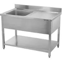 YATO Gastro RVS Spoeltafel 1200 x 700 mm met Diepe Spoelbak - Horeca Spoelkeuken Werktafel met Onderplank en Spatrand 100 mm - Roestvrij Staal SS201 - RVS Keukentafel 120 cm (YG-30904)