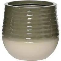 Kaemingk Plantenbak Jamie M buikig geribd Groen en Wit Ø 40 cm 37 cm