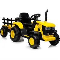 Happiq Elektrische kindertractor - Met verwijderbare trailer, muziek/MP3, 3 snelheden - Geel