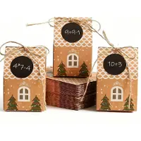 Sonstiges Adventskalender om zelf te vullen, set van 50 kersthuisjes, knutselset met cijferstickers, kraftpapier, 4,5x7x10 cm