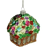 HD Collection kerstversiering: bloemenmandje – meerkleurig glas – 8,8 cm – feestelijke kerstdecoratie