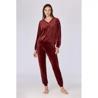 Woody huispak dames velours - bordeaux - 262-15-TPA-V/471 - maat M