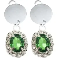 Charme Bijoux Clip oorbellen Groen Strass zilverkleur -Ximena -3.5 cm- geen gaatje-