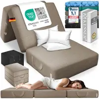 Kesser Vouwmatras 75 x 195 cm - Logeermatras 3-voudig Opvouwbaar, 15 cm Dik Schuim, Wasbare Hoes - Taupe