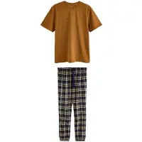 Next - Heren - Comfortabele jersey pyjamaset met korte mouwen en ruiten - Geel
