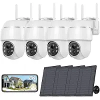 COOAU 2K zonne-energie bewakingscamera voor buiten, 355°/90° draaibaar, buitencamera, accu, kleuren-nachtzicht, personen-/bewegingsdetectie, draadloze WLAN IP-camera 4pcs