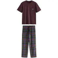 Next - Heren - Comfortabele jersey pyjamaset met korte mouwen en ruiten - Paars