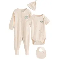 Next - Jongens - 4-delige babyset van pyjama, romper, beanie en slabbetje - Crème