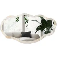 Wallfluent Roestige Textuur Spiegel - Beige Rechthoekige Spiegel Met Modern Design - Organische Spiegel - Woonkamer, Kantoor, Hal - Industrieel - 45x90 cm - Totale afmeting 52x97 cm