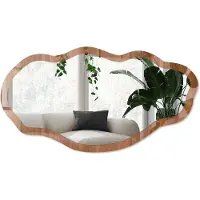 Wallfluent Houtmotief Spiegel - Bruin Elegante Rechthoekige Wandspiegel - Organische Spiegel - Woonkamer, Hal, Kantoor - Rustiek - 45x90 cm - Totale afmeting 52x97 cm