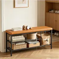 MODFU - Schoenenkast Met Zitbank - Modern - Staand Rek - Zwart-Bruin - 100 X 30 X 50 Cm