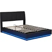 En.casa LED-boxspringbed 'Tröstiar' met opbergruimte, kunstleer, 140 x 200 cm, zwart