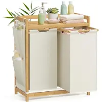 Songmics Wasmand – 2 vakken – Bamboe – Wasverzamelaar – 150 L