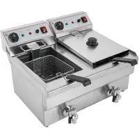 OEM Friteuse, 6000W vermogen, capaciteit 10 liter x 2, automatische thermostaat, afvoerkraan inbegrepen, rechthoekige vorm