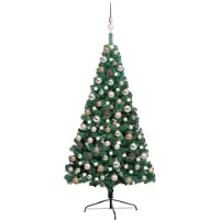 vidaXL Kunstkerstboom met verlichting en kerstballen half 120 cm groen