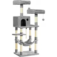 Songmics Krabpaal met kijkplatformen, 143 cm, Lichtgrijs