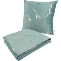 Padiro kussen- en plaidset - 2-delige set - 45 x 45 cm - Mintgroen / Goudkleurig - Geometrisch patroon - Polyester