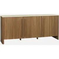 Sweeek Dressoir met houtdecor en travertin effect, 3 deuren 160cm Walnoot
