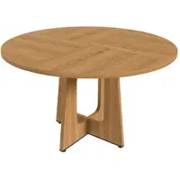 OKWISH Eettafel - Ronde Eettafel Met Verstelbare Poten - Ø 120 x 76 cm - Voor Eetkamer Keuken En Woonkamer - MDF Eiken